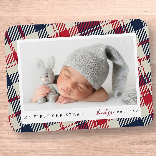 Mein erstes Weihnachts-Modern-Kariert-Baby-Foto Magnet