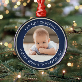 Mein erstes Weihnachts-Modernes Baby-Foto Navy & W Ornament Aus Metall