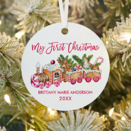 Mein erstes Weihnachts-Pink-Lebkuchen-Train Baby Ornament Aus Metall