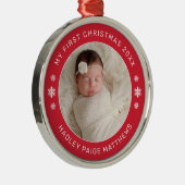 Mein erstes Weihnachts-Red-Personalisiert-Baby-Fot Ornament Aus Metall (Rechts)