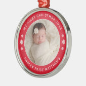Mein erstes Weihnachts-Red-Personalisiert-Baby-Fot Ornament Aus Metall (Links)
