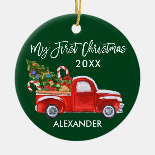 Mein erstes Weihnachts Red Truck Candy Canes Baby Keramik Ornament (Vorne)