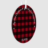 Mein erstes Weihnachts-Roter Karierter Hund Welpen Ornament (Vorderseite)