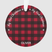 Mein erstes Weihnachts-Roter Karierter Hund Welpen Ornament (Vorderseite)