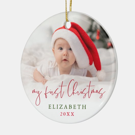 Mein erstes Weihnachts-Script-Baby-Foto Keepake Keramik Ornament (Links)