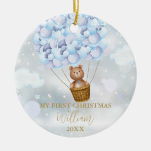 Mein erstes Weihnachts-Teddybär Blau Ballons Foto Keramik Ornament