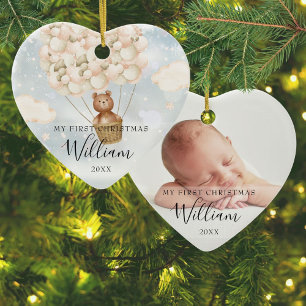 Mein erstes Weihnachts-Teddybär-Goldballons-Foto Keramik Ornament