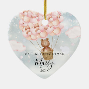 Mein erstes Weihnachts-Teddybär Rosa Ballons Foto Keramik Ornament