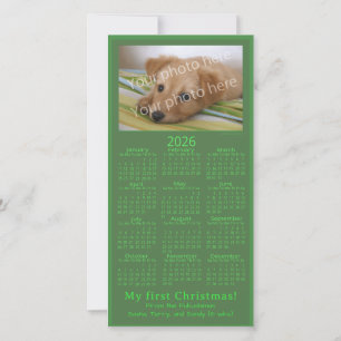 Mein erstes Weihnachts-Tierfoto 2026 Kalender Grün Feiertagskarte