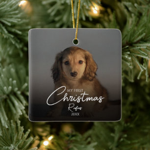 Mein erstes Weihnachts-Tierfoto Elegantes Skript Keramikornament