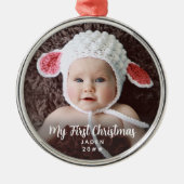 Mein erstes Weihnachts-Zeitloses Baby-Foto Ornament Aus Metall (Vorne)