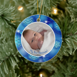 Mein erstes Weihnachtsbaby-Foto blau Keramik Ornament