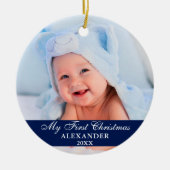 Mein erstes Weihnachtsbaby Foto Blue Keramik Ornament (Vorne)