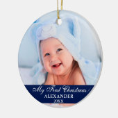 Mein erstes Weihnachtsbaby Foto Blue Keramik Ornament (Links)