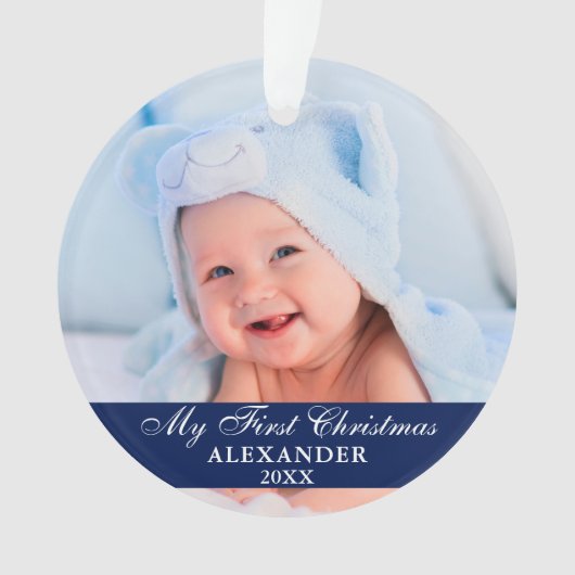 Mein erstes Weihnachtsbaby-Foto Blue Ornament (Vorderseite)