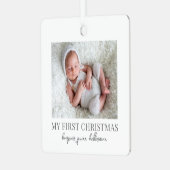 Mein erstes Weihnachtsbaby-Foto doppelseitig Ornament Aus Metall (Vorderseite links)