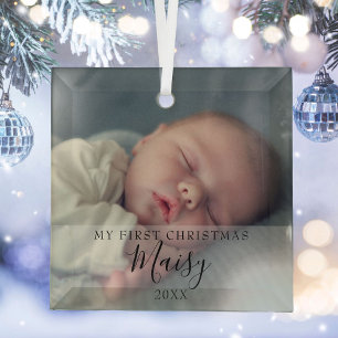 Mein erstes Weihnachtsbaby-Foto Elegantes Glas-Skr Ornament Aus Glas