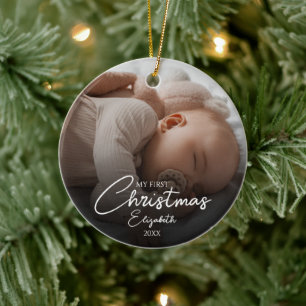 Mein erstes Weihnachtsbaby-Foto Elegantes Skript Keramik Ornament