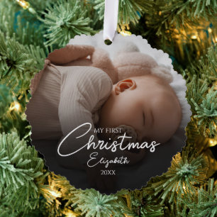 Mein erstes Weihnachtsbaby-Foto Elegantes Skript Ornament Karte
