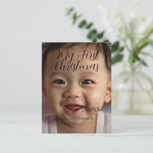 Mein erstes Weihnachtsbaby-Foto gibt das Jahr mode Postkarte (Stehend Vorderseite)