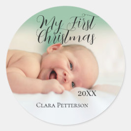 Mein erstes Weihnachtsbaby-Foto gibt das Jahr mode Runder Aufkleber