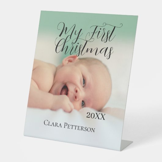 Mein erstes Weihnachtsbaby-Foto gibt das Jahr mode Sockelschild (Vorderseite)