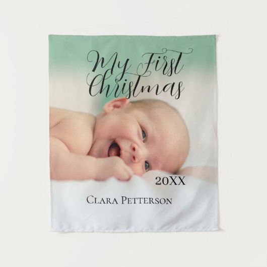 Mein erstes Weihnachtsbaby-Foto gibt das Jahr mode Wandteppich (Vorderseite)