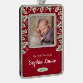 Mein erstes Weihnachtsbaby-Foto Holly Rahmen-Ornament Silber (Rechts)