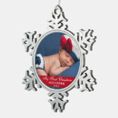 Mein erstes Weihnachtsbaby-Foto Red Schneeflocken Zinn-Ornament (Rechts)