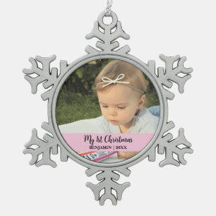 Mein erstes Weihnachtsbaby-Foto Schneeflocken Zinn-Ornament