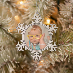Mein erstes Weihnachtsbaby-Foto Schneeflocken Zinn-Ornament