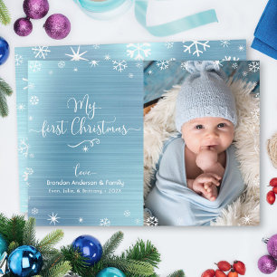 Mein erstes Weihnachtsbaby Foto Snowflakes Türkis Feiertagskarte