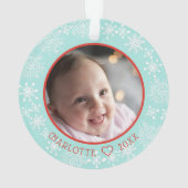 Mein erstes Weihnachtsbaby Foto Snowman Snowflakes Ornament (Rückseite)
