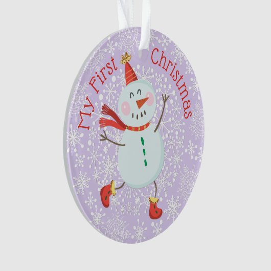 Mein erstes Weihnachtsbaby Foto Snowman Snowflakes Ornament (Vorderseite)