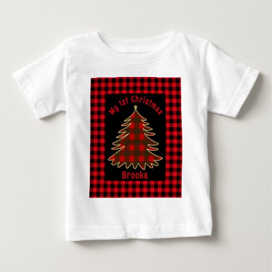 Mein erstes Weihnachtsbaby Name Rote Palme Weihnac Baby T-shirt (Vorderseite)