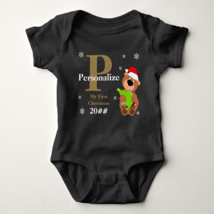 Mein erstes Weihnachtsbär Weihnachtsbaum Monogram  Baby Strampler