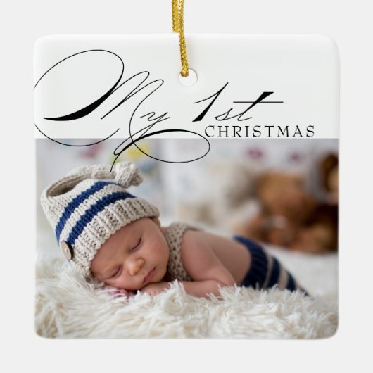 Mein erstes Weihnachtsfest-Foto Elegantes kalligra Keramikornament (Vorderseite)