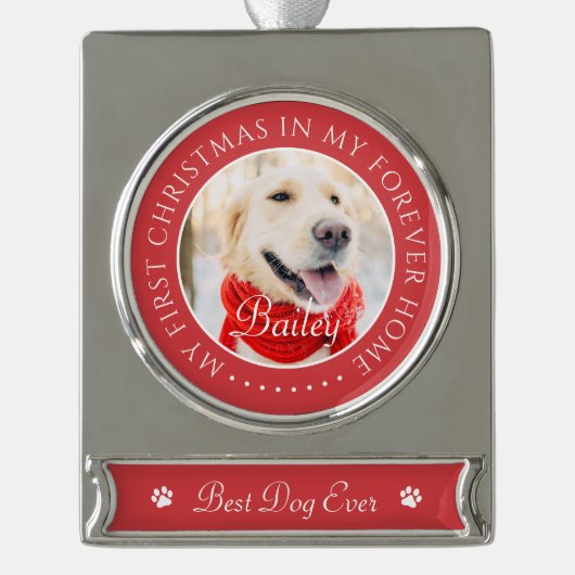 Mein erstes Weihnachtsfest für immer Zuhause Moder Banner-Ornament Silber (Vorderseite)