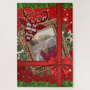 Mein erstes Weihnachtsfest mit Red Bow Gold Foto F Puzzle