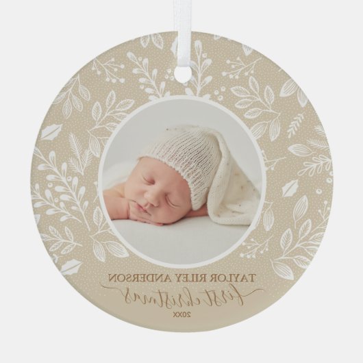 Mein erstes Weihnachtsgeschenk Foto Elfenbeinglas- Ornament Aus Glas (Rückseite)