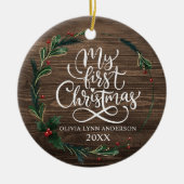 Mein erstes Weihnachtsgeschenk mit Geburtsstaten Keramik Ornament (Vorne)