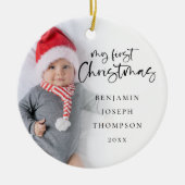 Mein erstes Weihnachtskind Name Jahr 2 Fotos Keramik Ornament (Vorne)