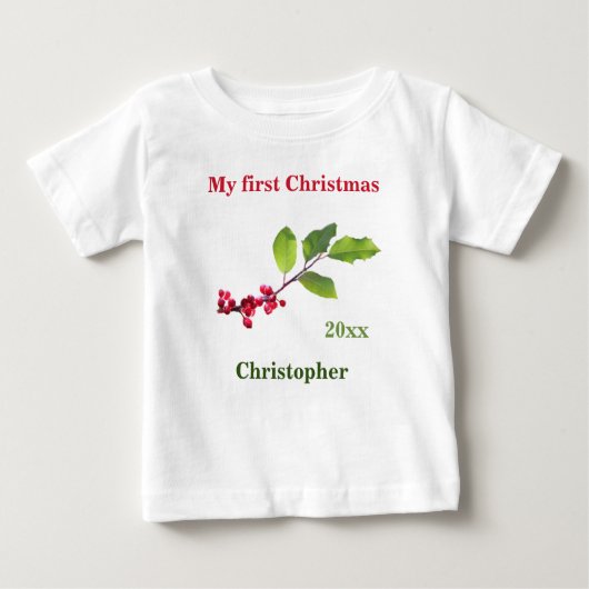 Mein erstes Weihnachtsnachtsdatum Heilige Beere T Baby T-shirt (Vorderseite)