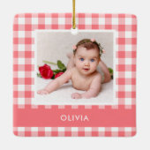 Mein erstes Weihnachtsrosa Buffalo Kariert Baby Fo Keramikornament (Rückseite)