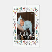 Mein erstes WeihnachtsScript Baby Birth Stats & Fo Ornament Aus Metall (Vorderseite links)