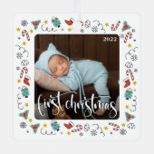 Mein erstes WeihnachtsScript Baby Birth Stats & Fo Ornament Aus Metall (Vorderseite)