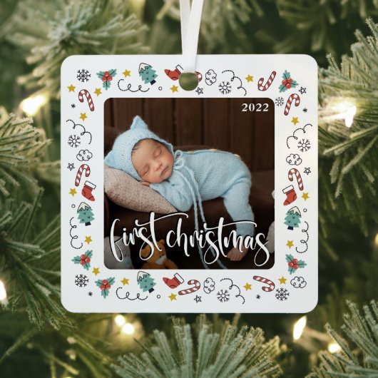 Mein erstes WeihnachtsScript Baby Birth Stats & Fo Ornament Aus Metall (InSitu)