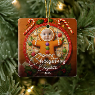 Mein erstes Weihnachtsvergnügen Süße Lebkuchen-Fot Keramikornament