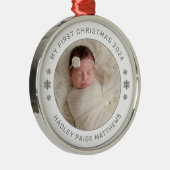 Mein erstes White Personalisiert Baby Foto zu Weih Ornament Aus Metall (Rechts)