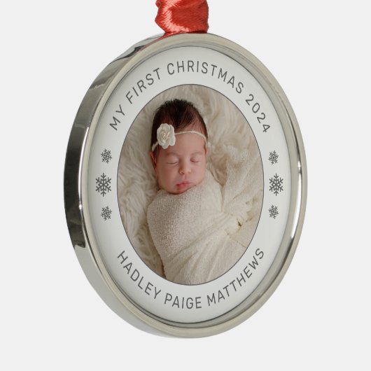 Mein erstes White Personalisiert Baby Foto zu Weih Ornament Aus Metall (Rechts)